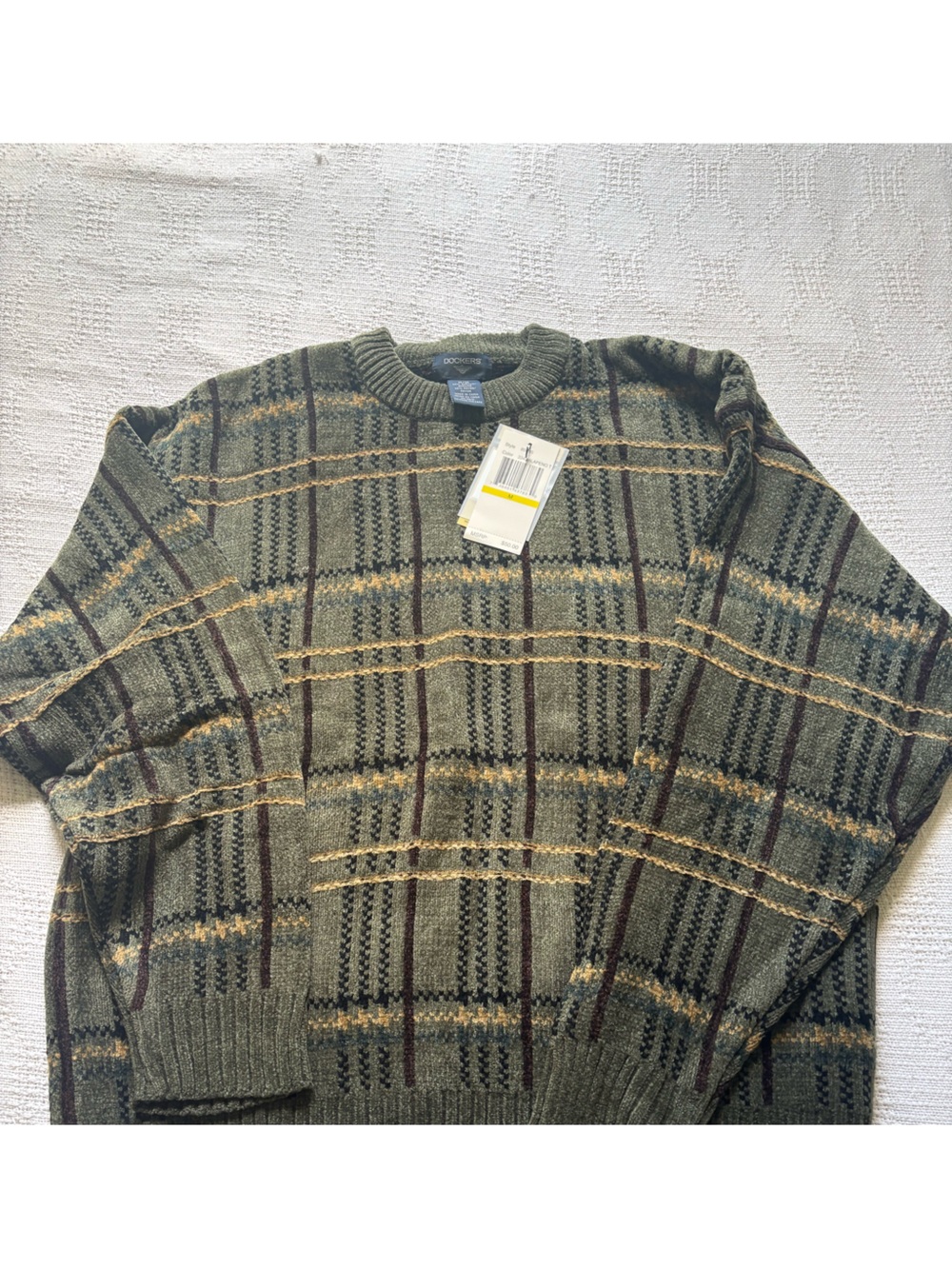 Dockers Olive Plaid Crewneck Sweater -Medium - brand new